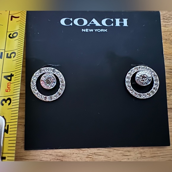 Coach Silver Double Circle Crystal Earrings - Picture 3 of 7